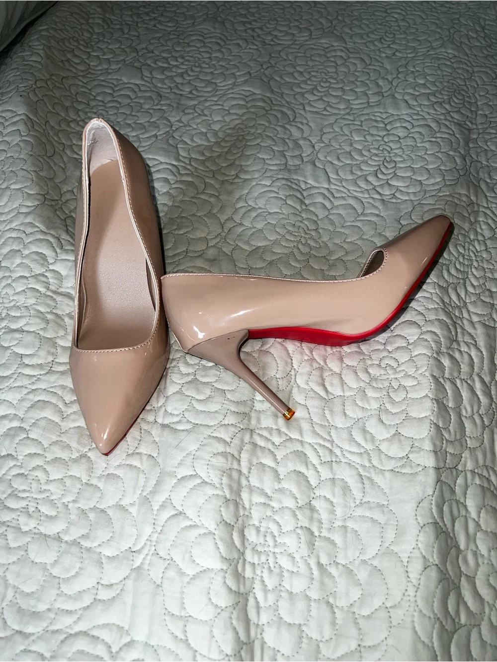 Nude Patent Pointed-Toe Stiletto Pumps